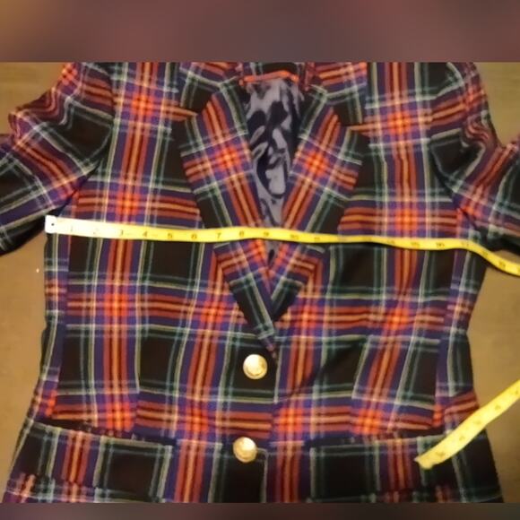 J. Crew Black Red Blue Nipped in Blazer Stewart Tartan Wool Blend Plaid Size 6 - Picture 6 of 16